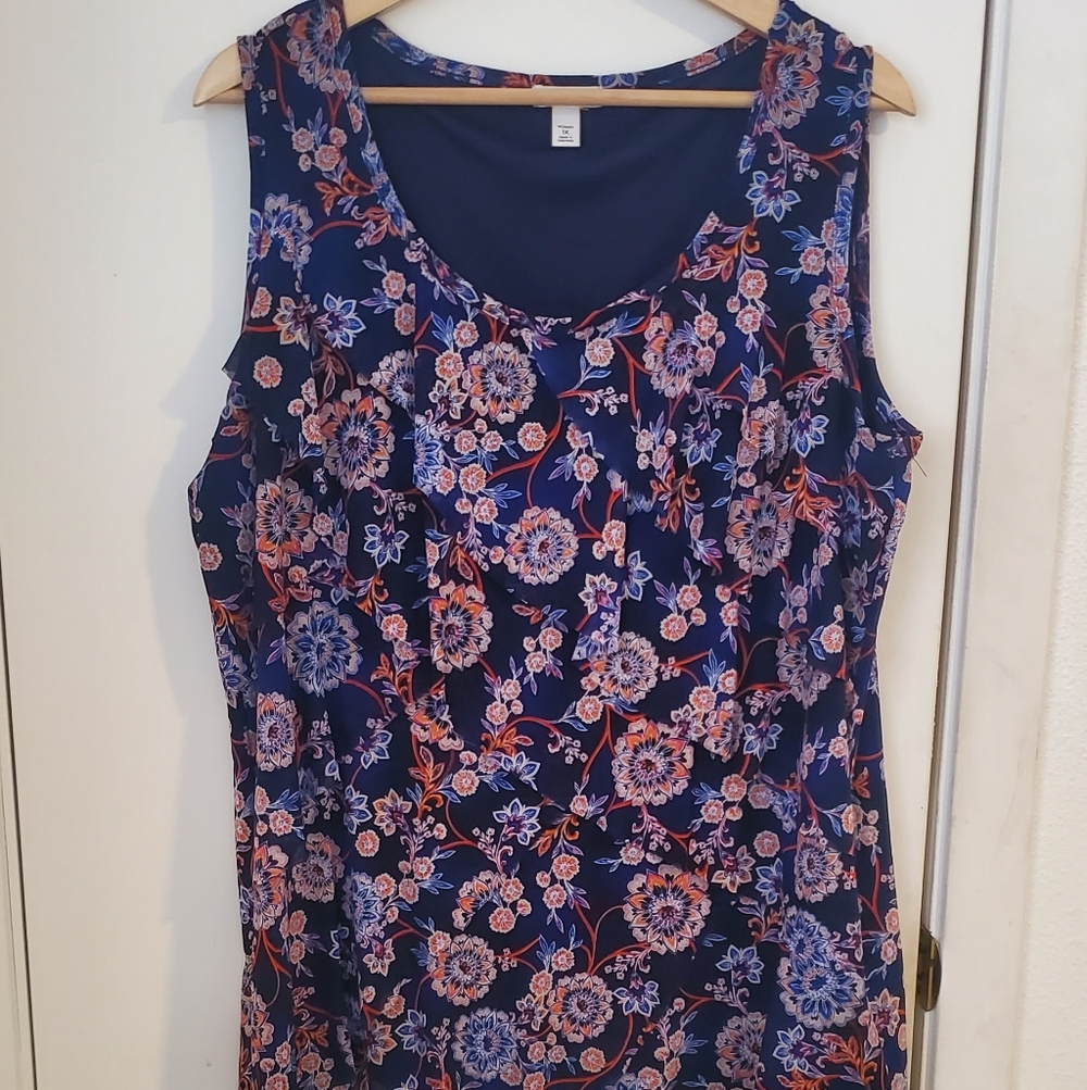 Westport Tiered Ruffles Blue Floral Tank Top Women's Size 1X